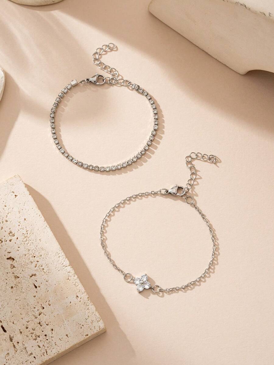 Cubic Zirconia Flower Beaded Bracelet