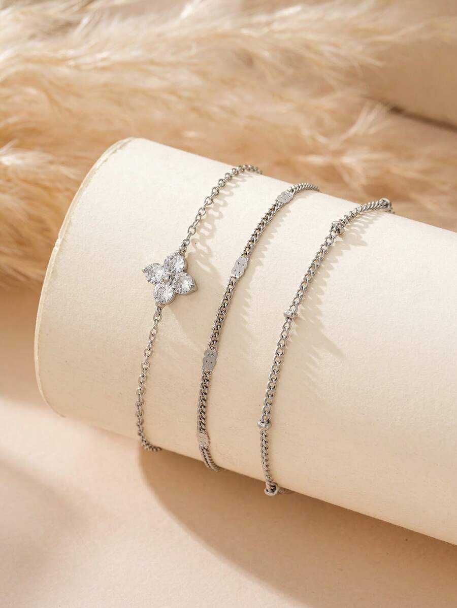 Cubic Zirconia Flower Beaded Bracelet