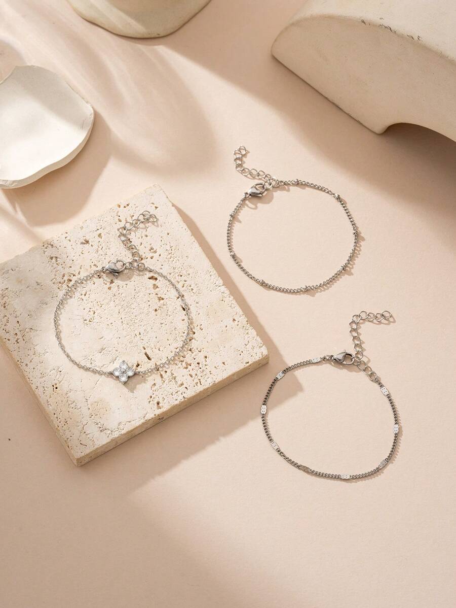 Cubic Zirconia Flower Beaded Bracelet