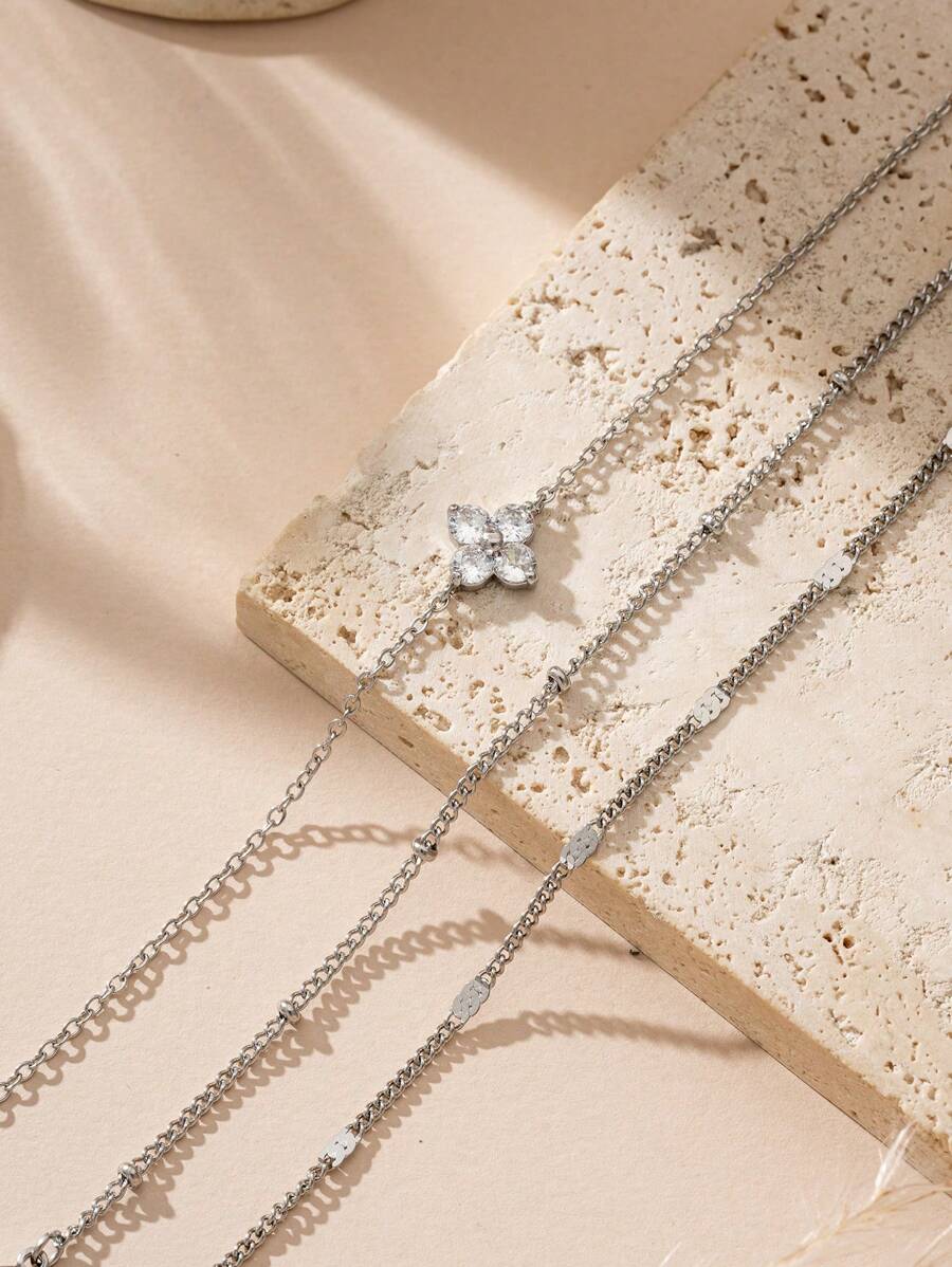 Cubic Zirconia Flower Beaded Bracelet