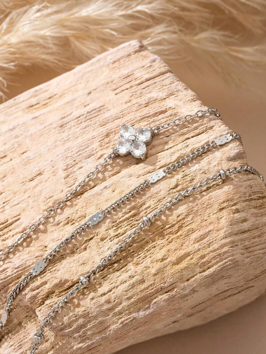 Cubic Zirconia Flower Beaded Bracelet