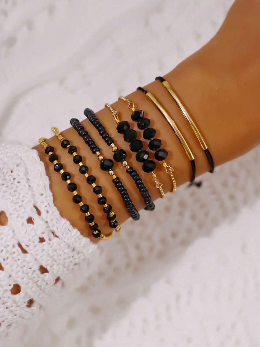 Fashion Wine Red Crystal Handmade Beads Bracelets Set