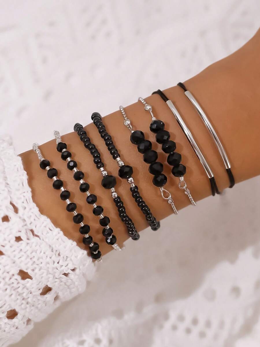 Fashion Wine Red Crystal Handmade Beads Bracelets Set