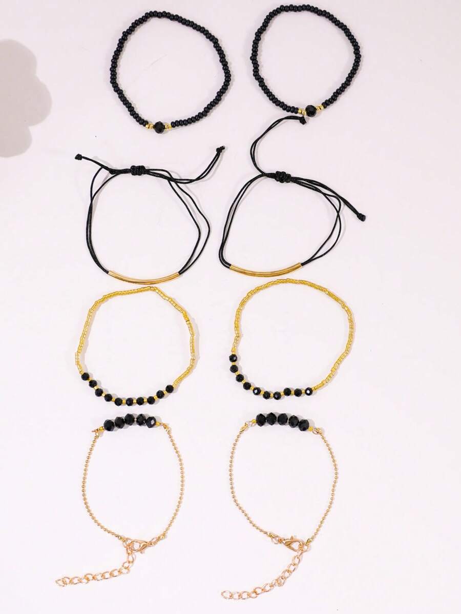 Fashion Wine Red Crystal Handmade Beads Bracelets Set