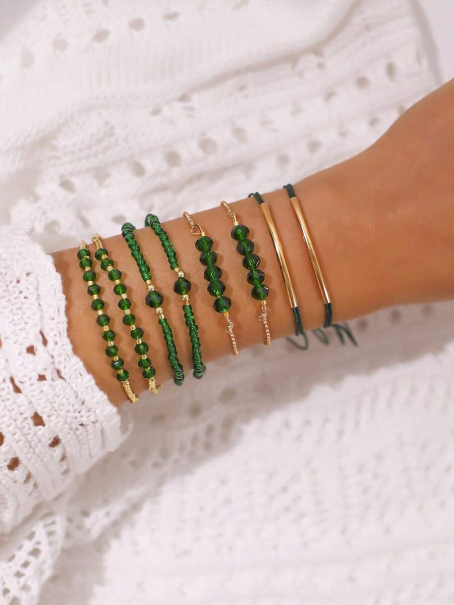 Fashion Wine Red Crystal Handmade Beads Bracelets Set