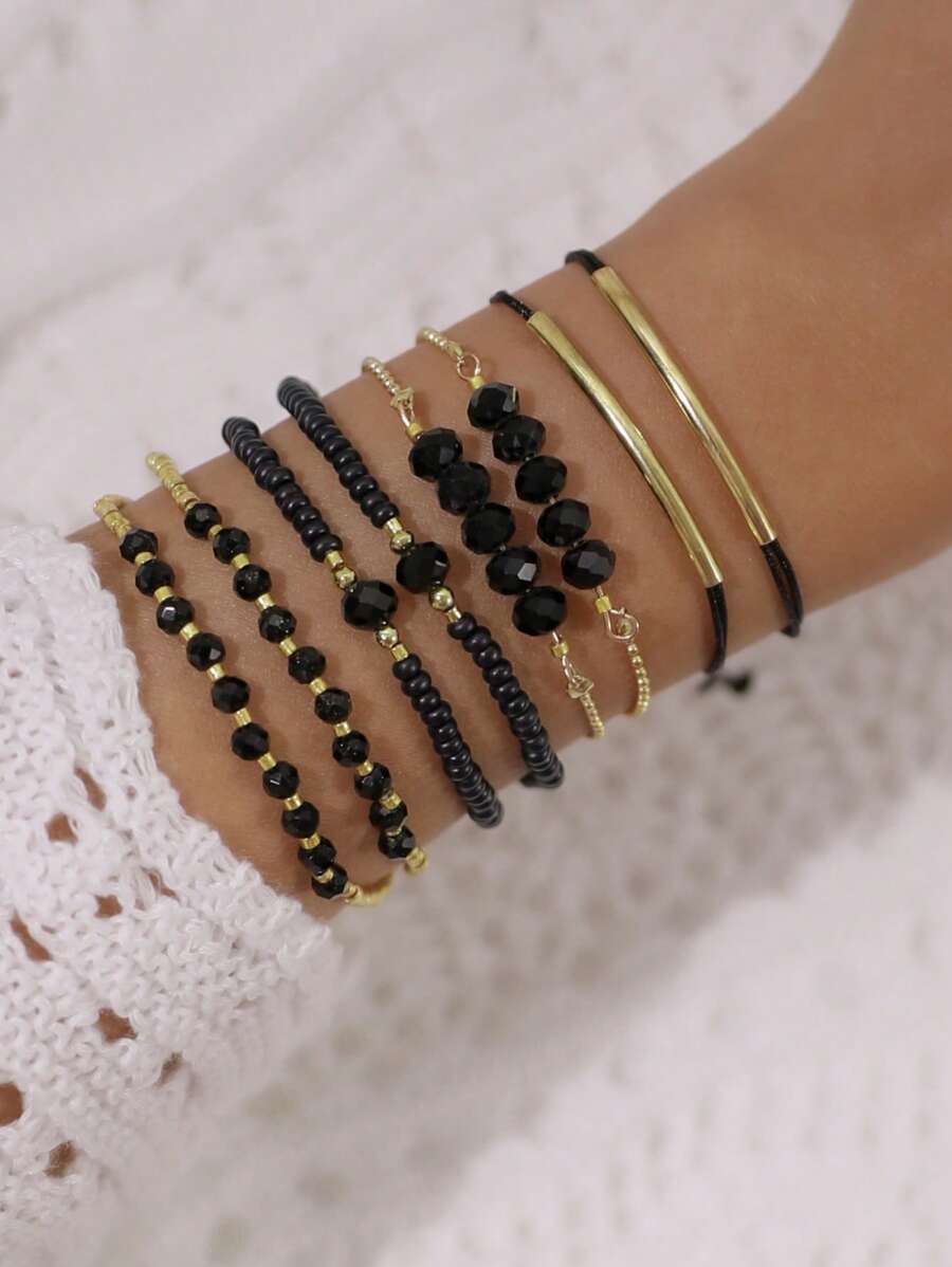 Fashion Wine Red Crystal Handmade Beads Bracelets Set