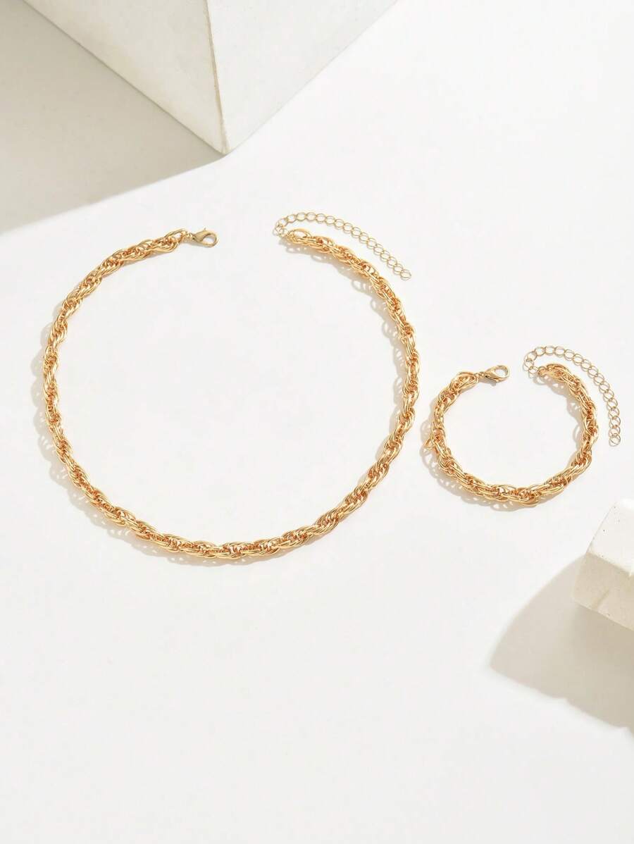 Minimalist Elegant Necklace + Bracelet Jewelry Set