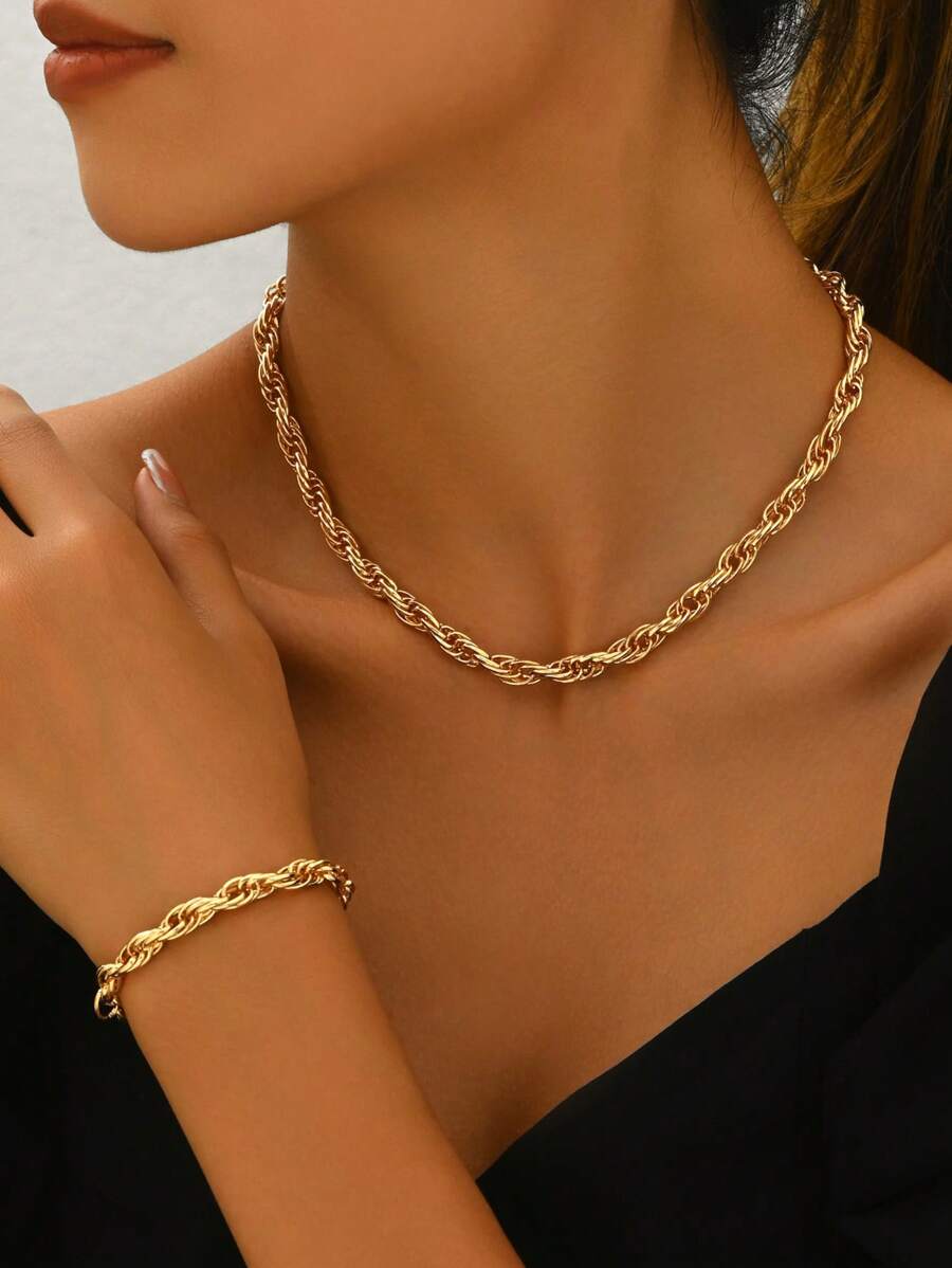 Minimalist Elegant Necklace + Bracelet Jewelry Set