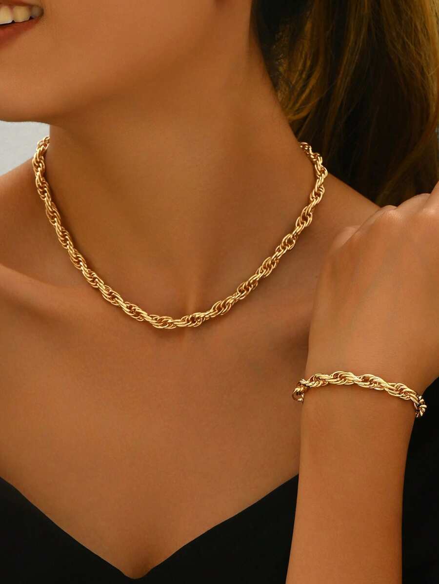 Minimalist Elegant Necklace + Bracelet Jewelry Set