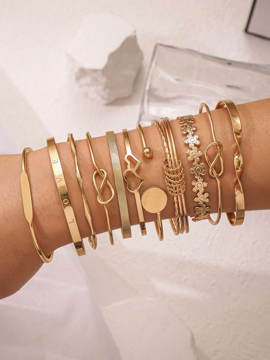 Women Metal Stackable Bracelet Set
