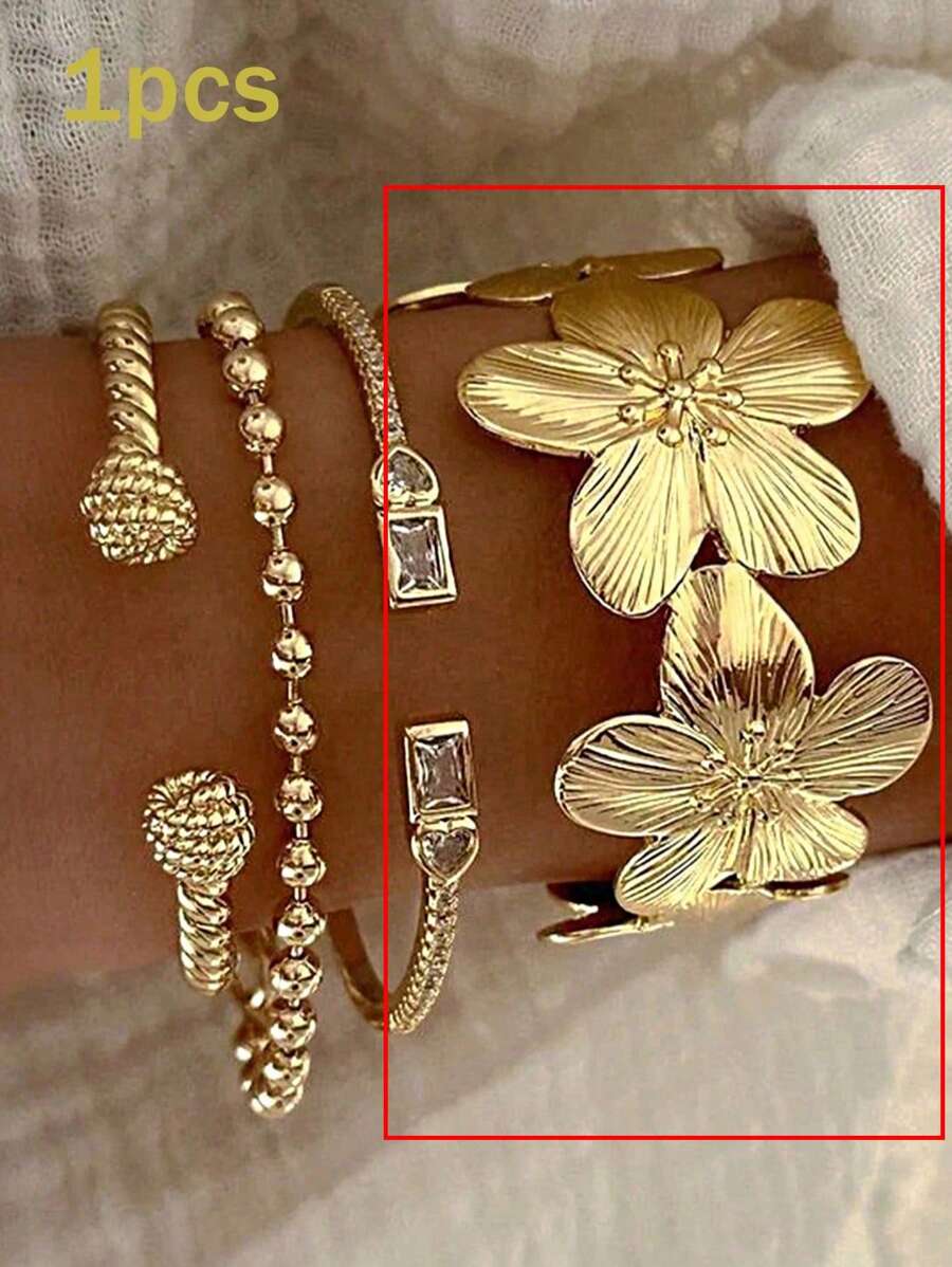 Vintage Exaggerated Luxury Geometric Design Wide Metal Gold Bangle Set