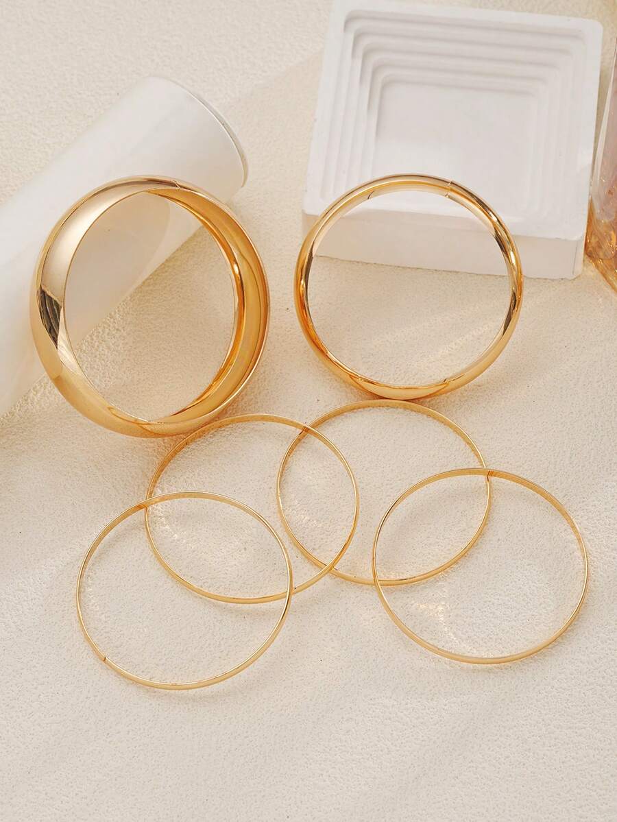 Vintage Exaggerated Luxury Geometric Design Wide Metal Gold Bangle Set