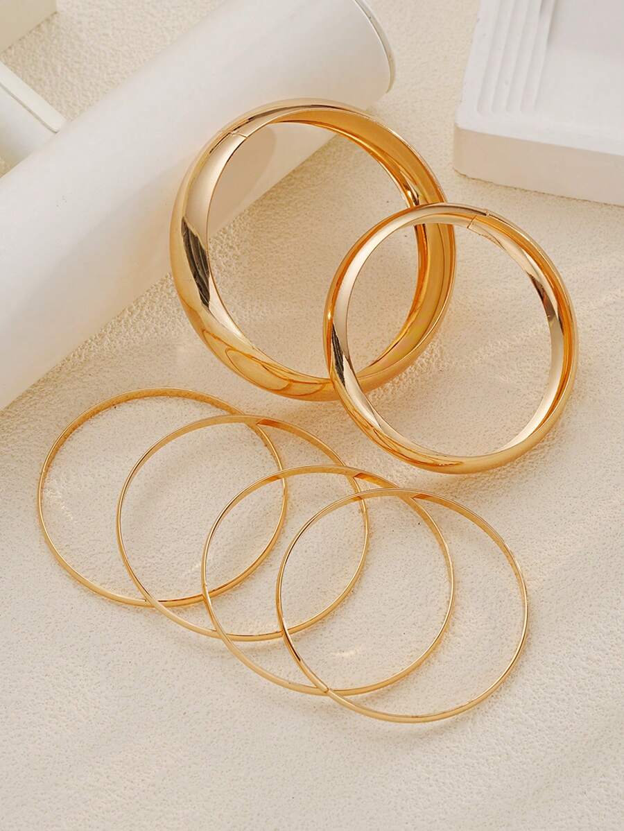 Vintage Exaggerated Luxury Geometric Design Wide Metal Gold Bangle Set