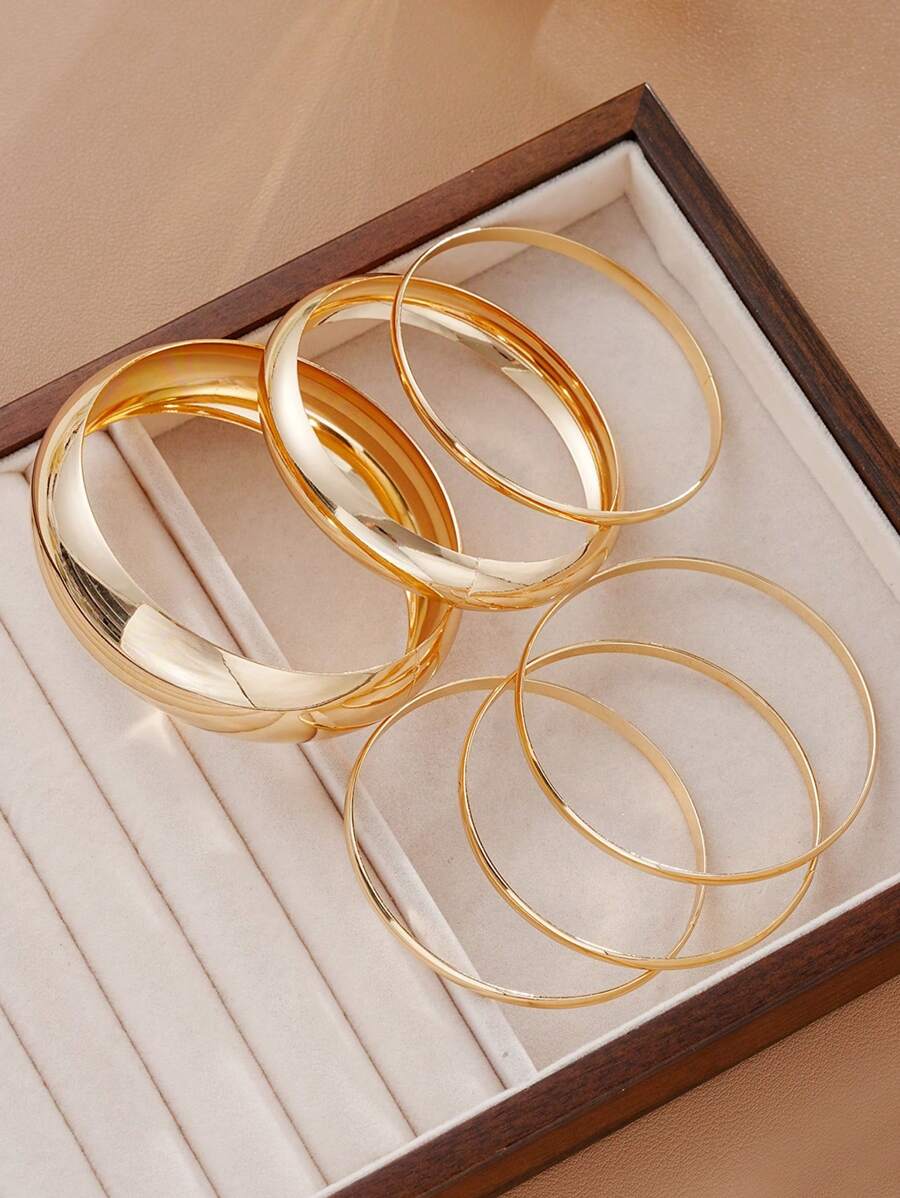 Vintage Exaggerated Luxury Geometric Design Wide Metal Gold Bangle Set
