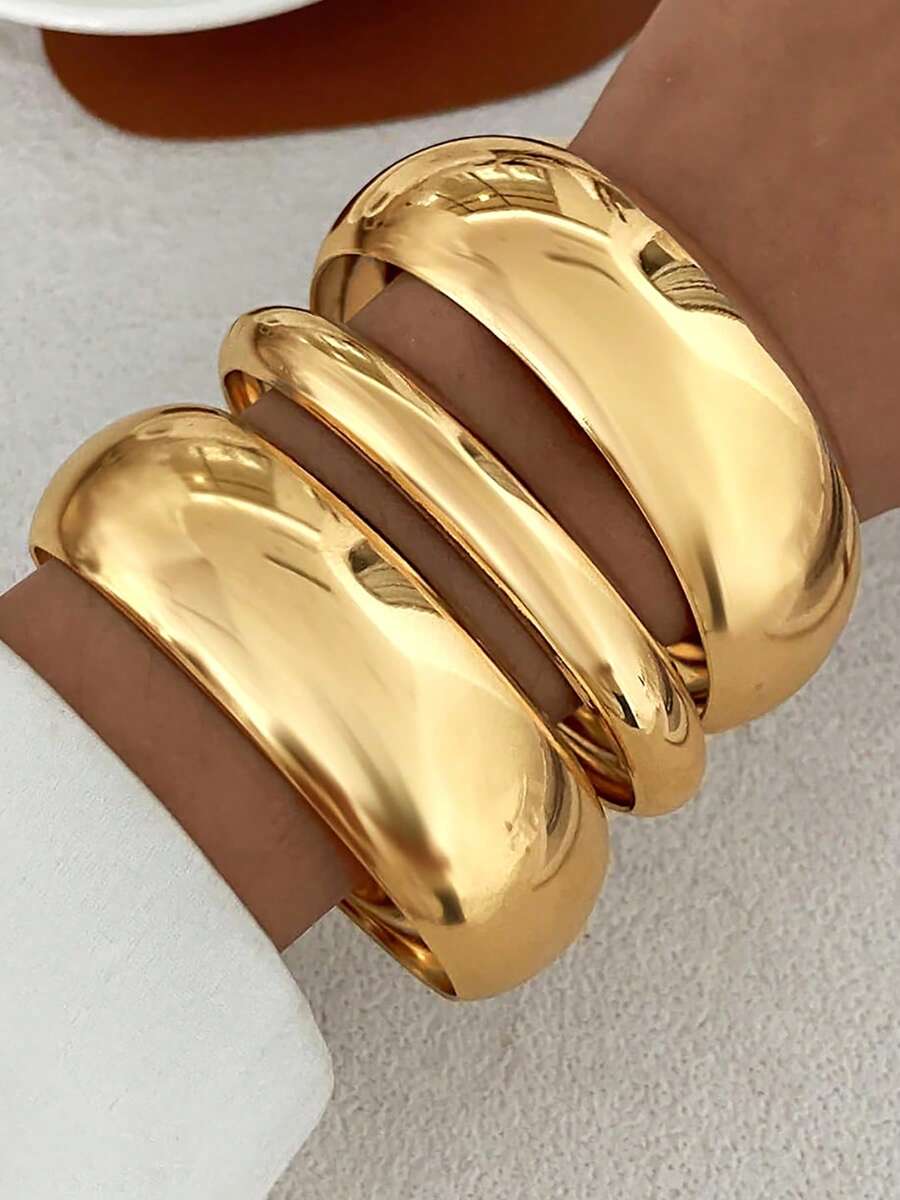 Vintage Exaggerated Luxury Geometric Design Wide Metal Gold Bangle Set