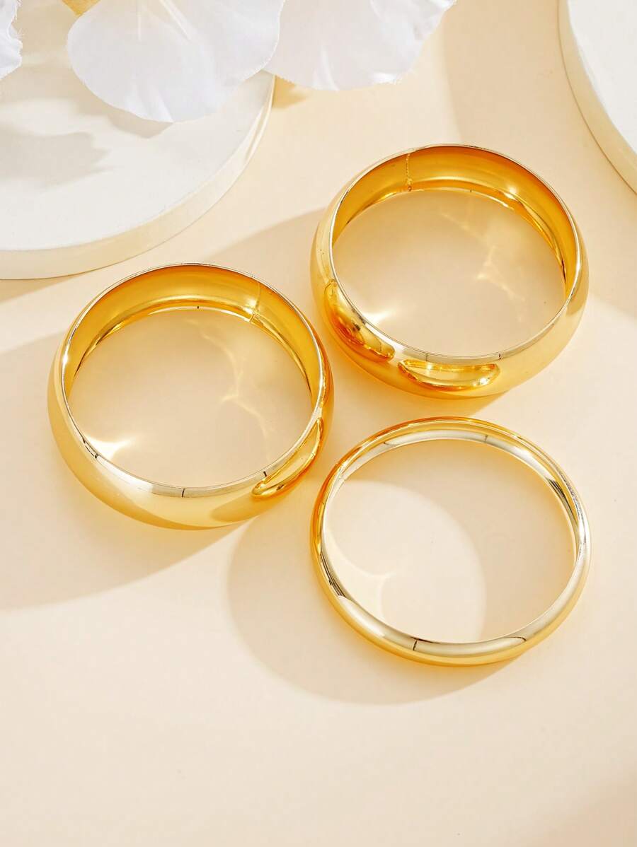 Vintage Exaggerated Luxury Geometric Design Wide Metal Gold Bangle Set