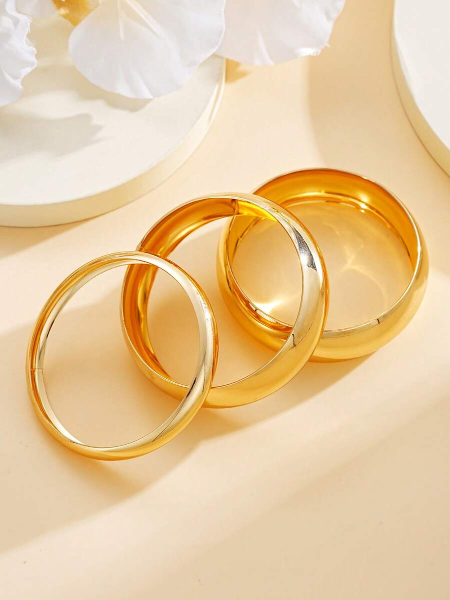 Vintage Exaggerated Luxury Geometric Design Wide Metal Gold Bangle Set