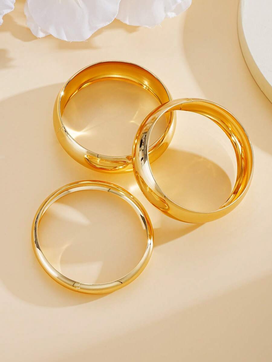 Vintage Exaggerated Luxury Geometric Design Wide Metal Gold Bangle Set