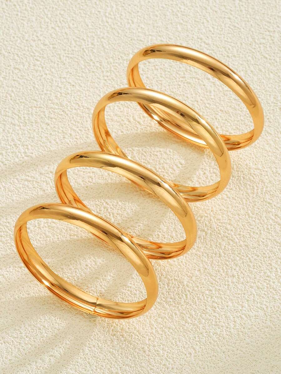 Vintage Exaggerated Luxury Geometric Design Wide Metal Gold Bangle Set