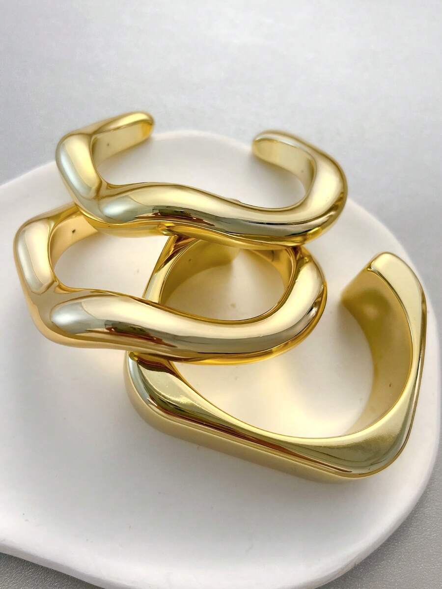 Vintage Exaggerated Luxury Geometric Design Wide Metal Gold Bangle Set