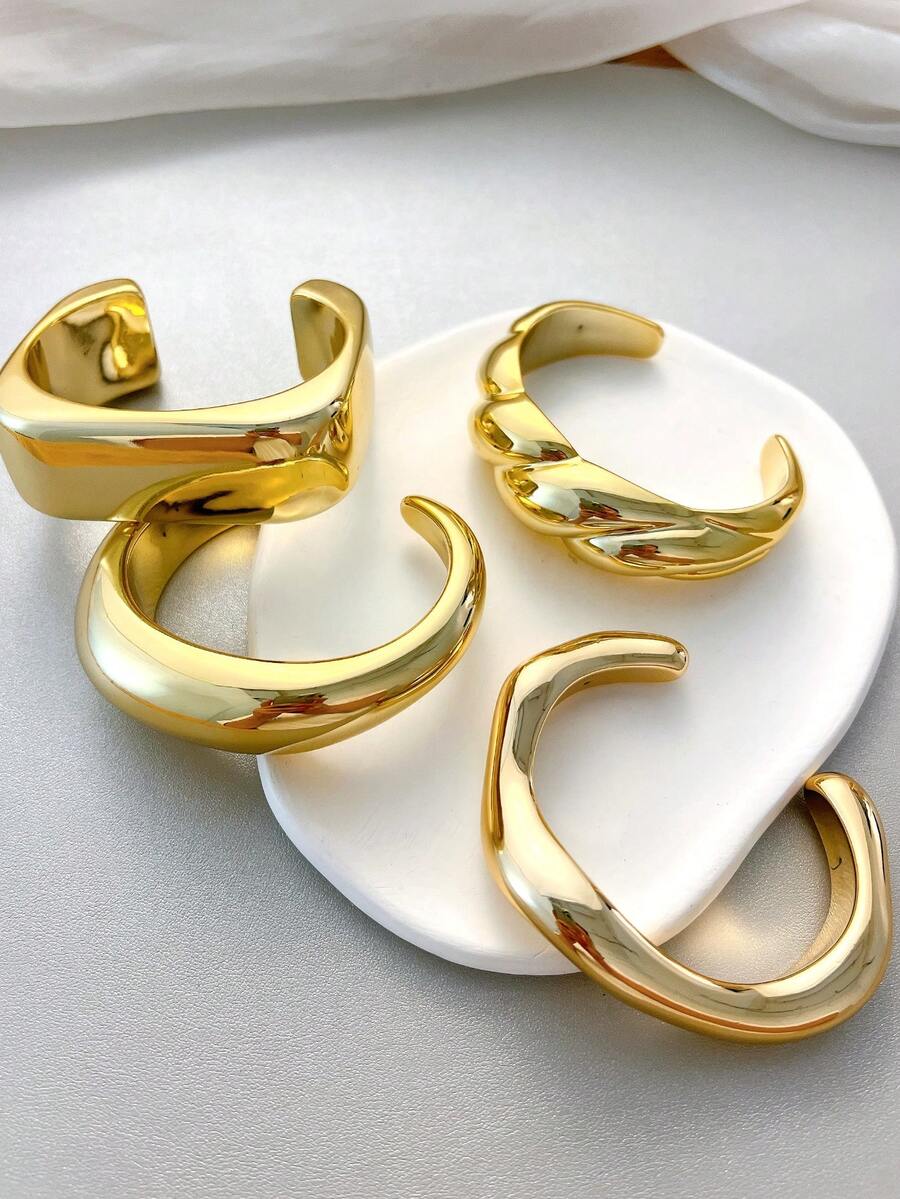 Vintage Exaggerated Luxury Geometric Design Wide Metal Gold Bangle Set