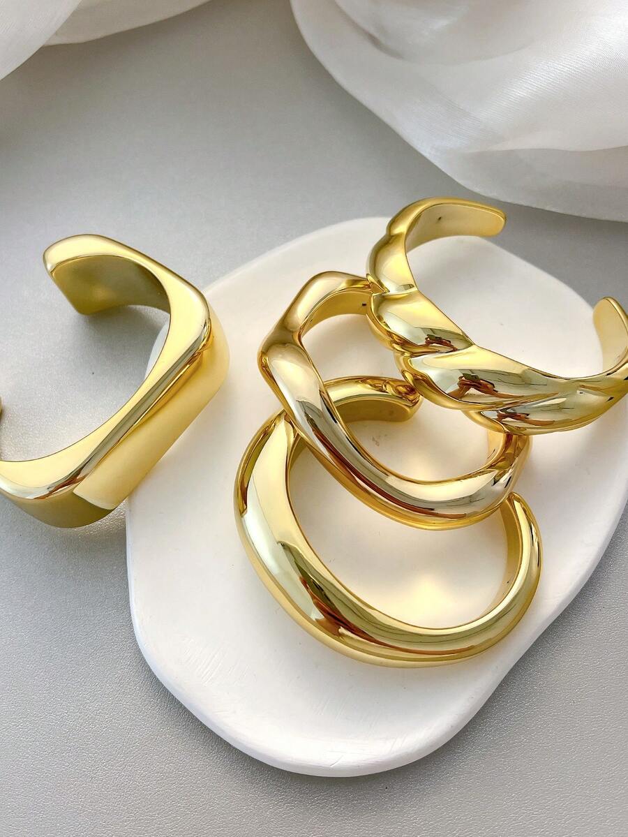 Vintage Exaggerated Luxury Geometric Design Wide Metal Gold Bangle Set