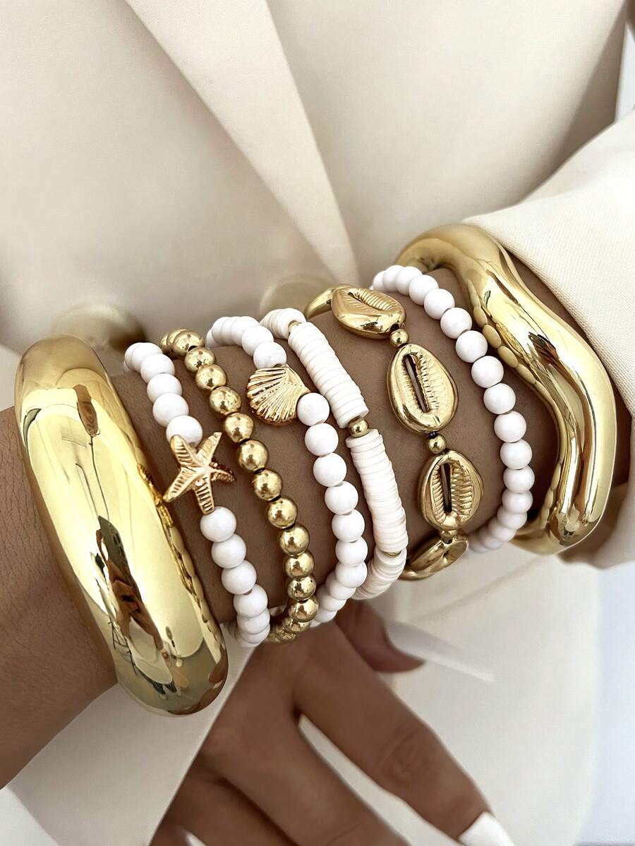 Vintage Exaggerated Luxury Geometric Design Wide Metal Gold Bangle Set