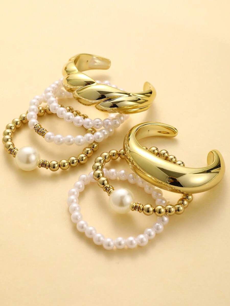 Vintage Exaggerated Luxury Geometric Design Wide Metal Gold Bangle Set