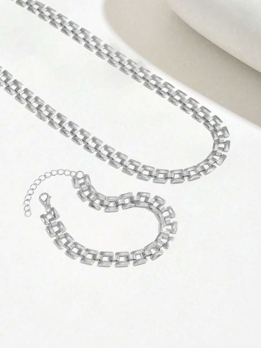 Minimalist Elegant Necklace + Bracelet Jewelry Set