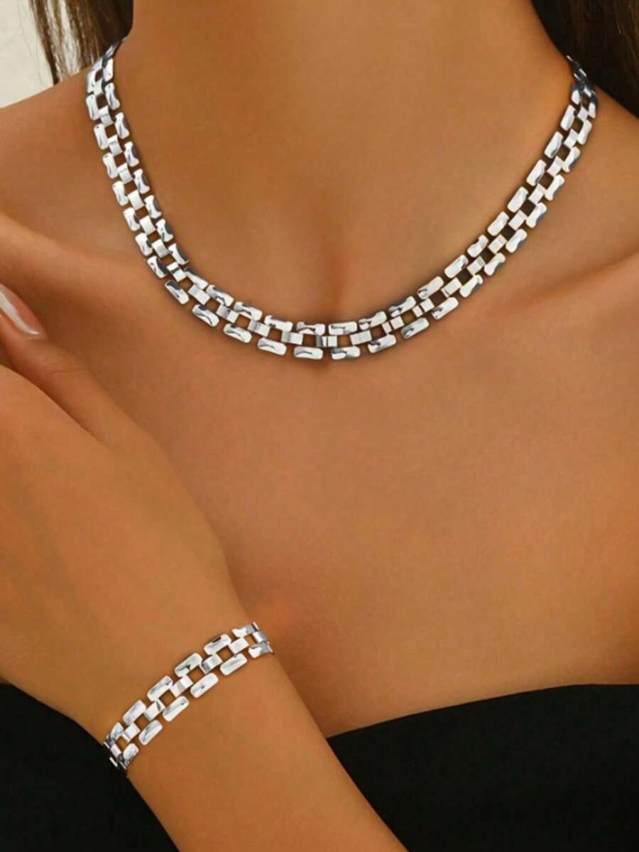 Minimalist Elegant Necklace + Bracelet Jewelry Set