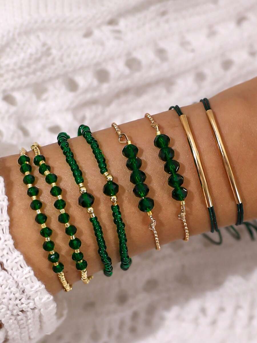 Fashion Wine Red Crystal Handmade Beads Bracelets Set