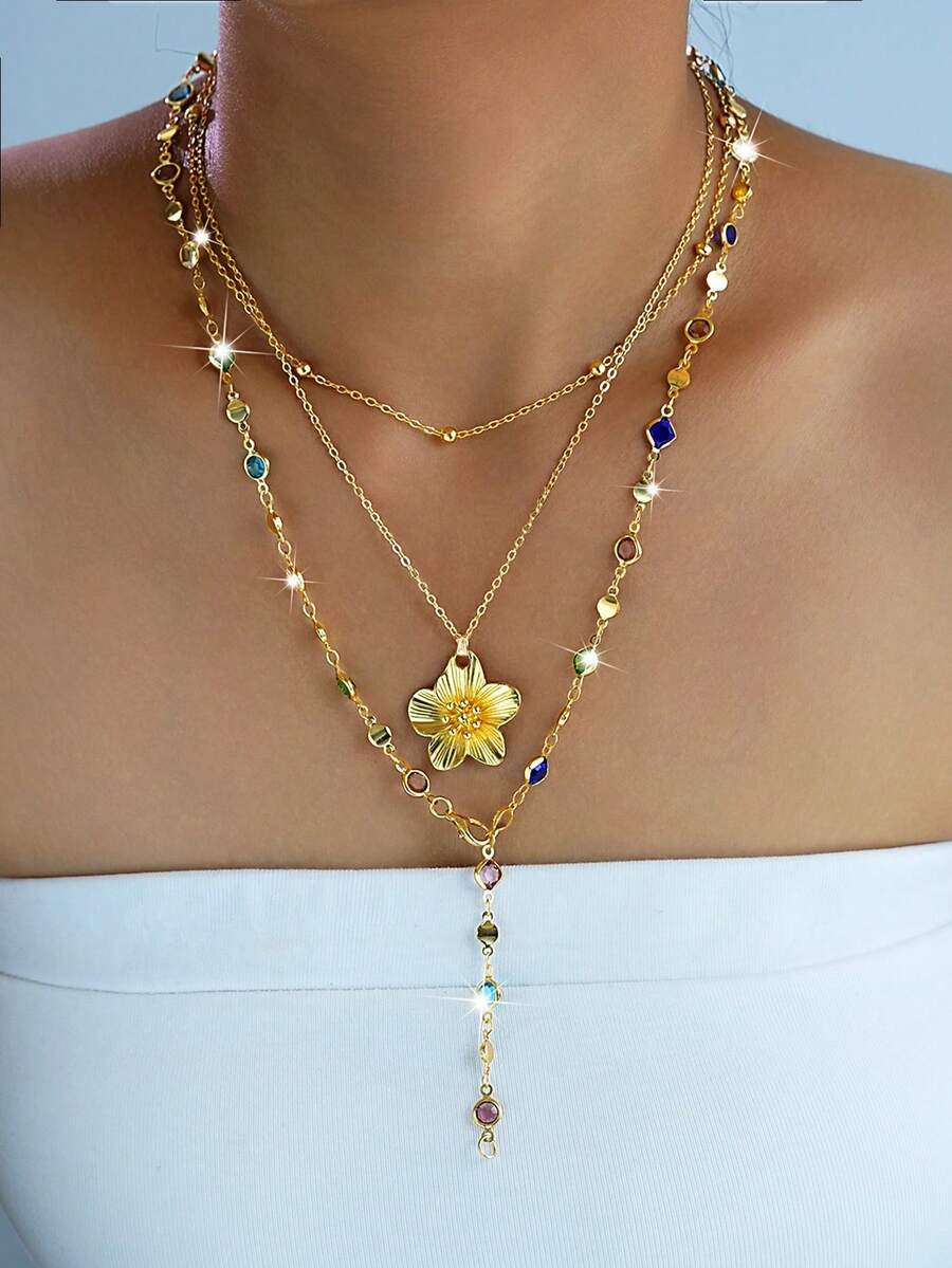 Fashionable Minimalist Bohemian Shell Flower & Faux Pearl Y-Necklace Set