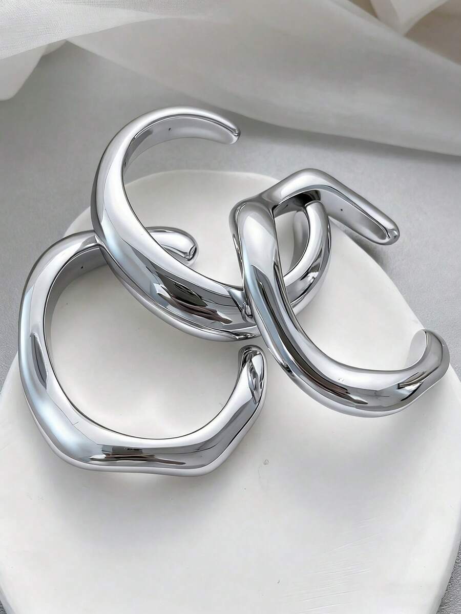 Vintage Exaggerated Luxury Geometric Design Wide Metal Gold Bangle Set