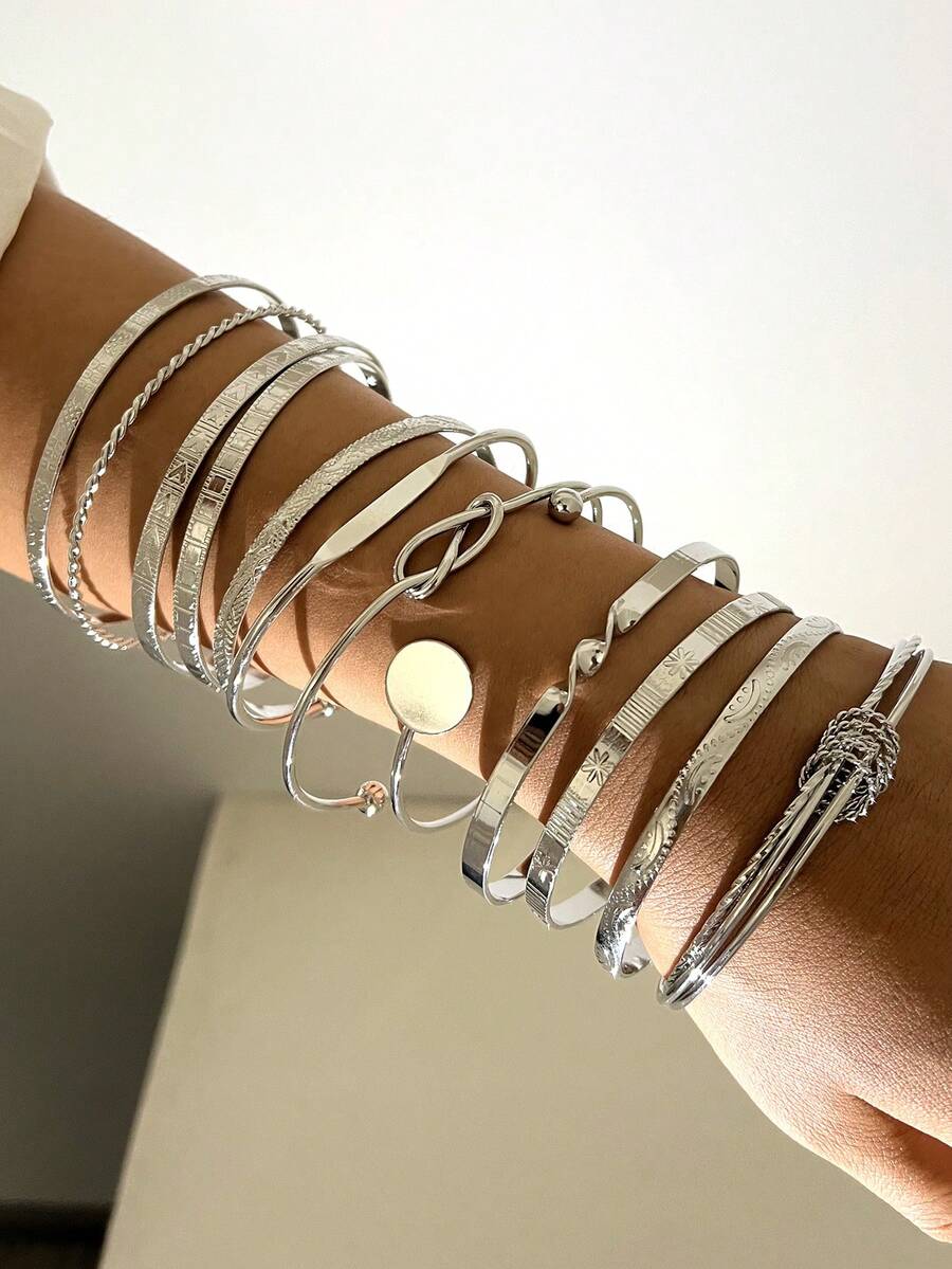 Vintage Exaggerated Luxury Geometric Design Wide Metal Gold Bangle Set