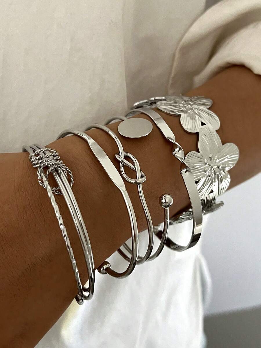 Vintage Exaggerated Luxury Geometric Design Wide Metal Gold Bangle Set