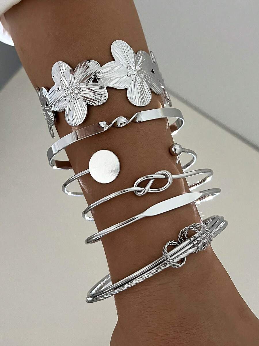 Vintage Exaggerated Luxury Geometric Design Wide Metal Gold Bangle Set