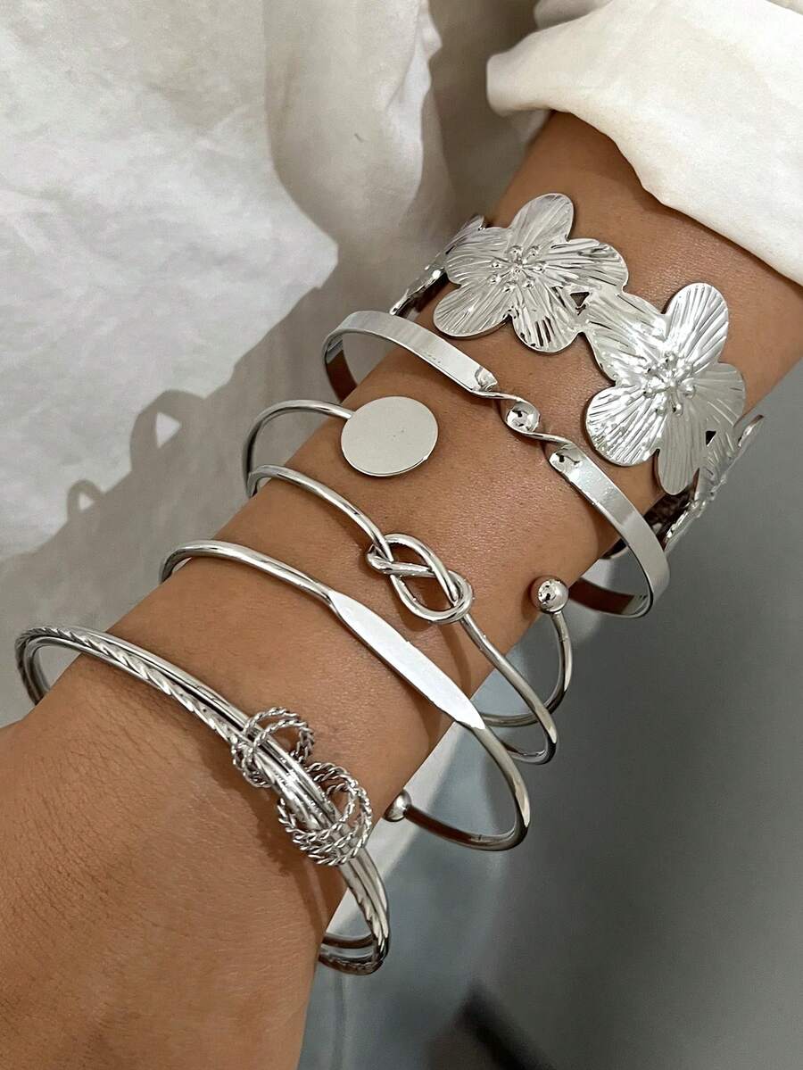 Vintage Exaggerated Luxury Geometric Design Wide Metal Gold Bangle Set