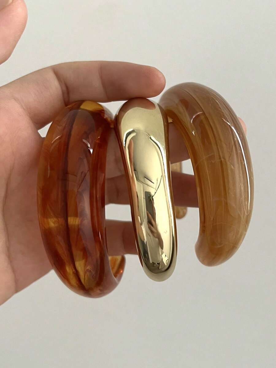 Vintage Exaggerated Luxury Geometric Design Wide Metal Gold Bangle Set