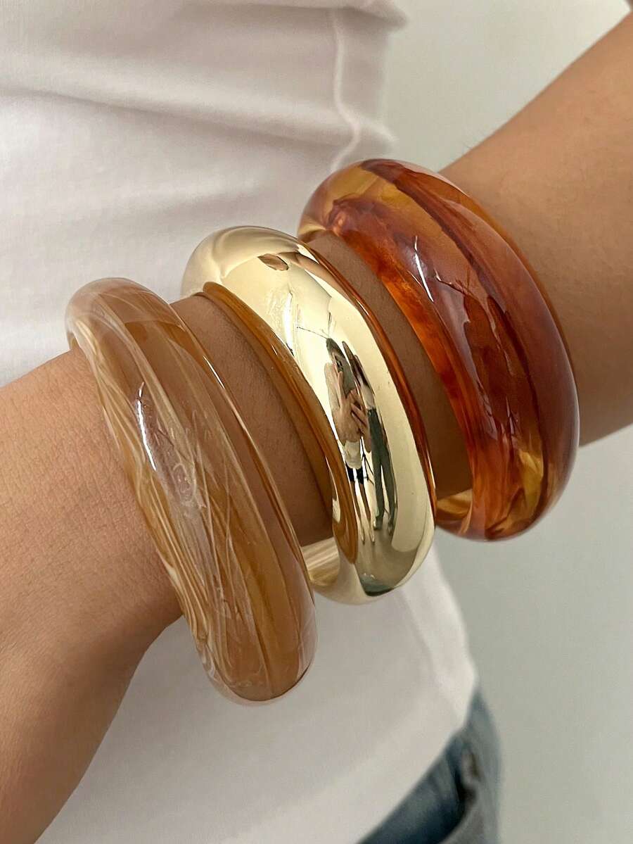 Vintage Exaggerated Luxury Geometric Design Wide Metal Gold Bangle Set